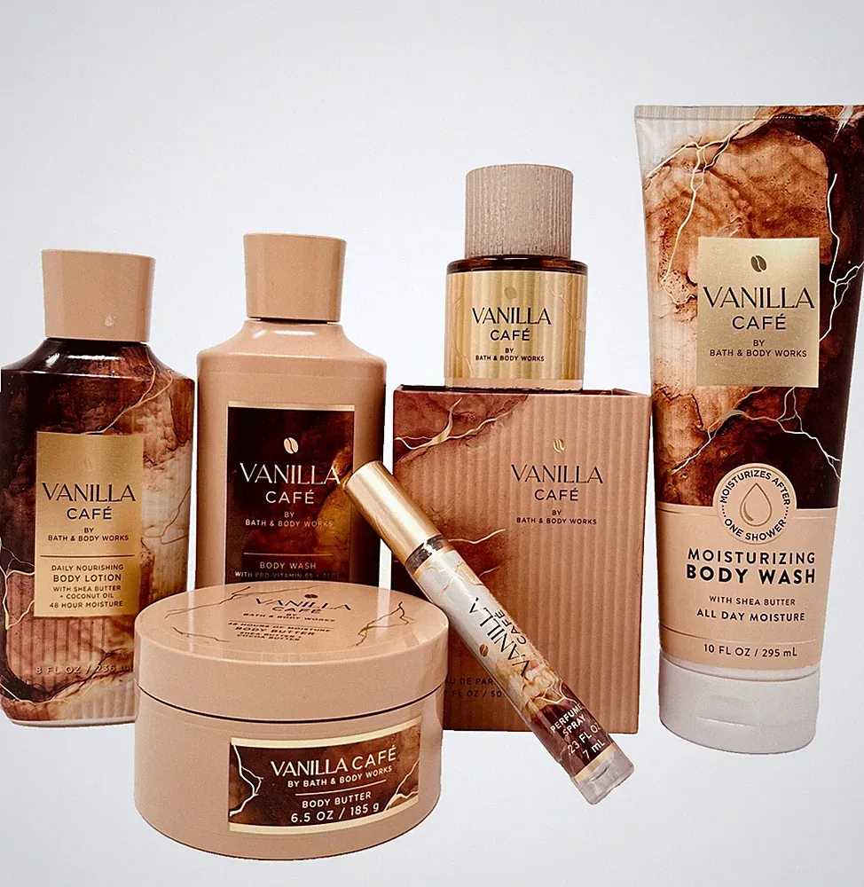 6 Pc Bath & Body Works Vanilla Café Gift Set Perfume Wash Lotion Butter Gourmand